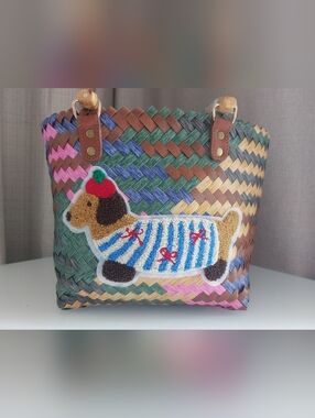 Woven Multicolor Dachshund Patch Tote Bag